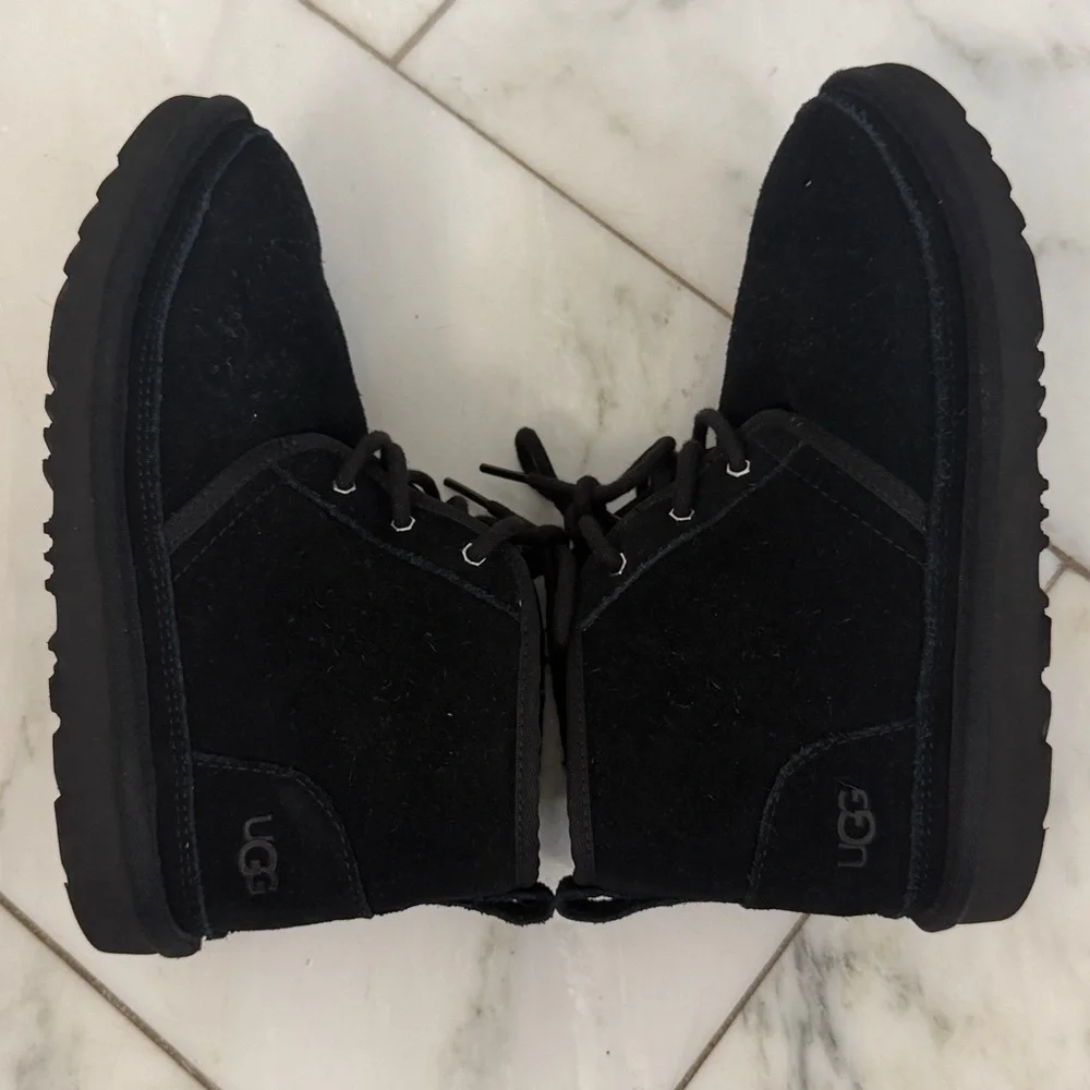 UGG Neumel Black Suede Leather Shearling Fleece Lined Ankle Boot Lace Up Euro 37 - Picture 8 of 11